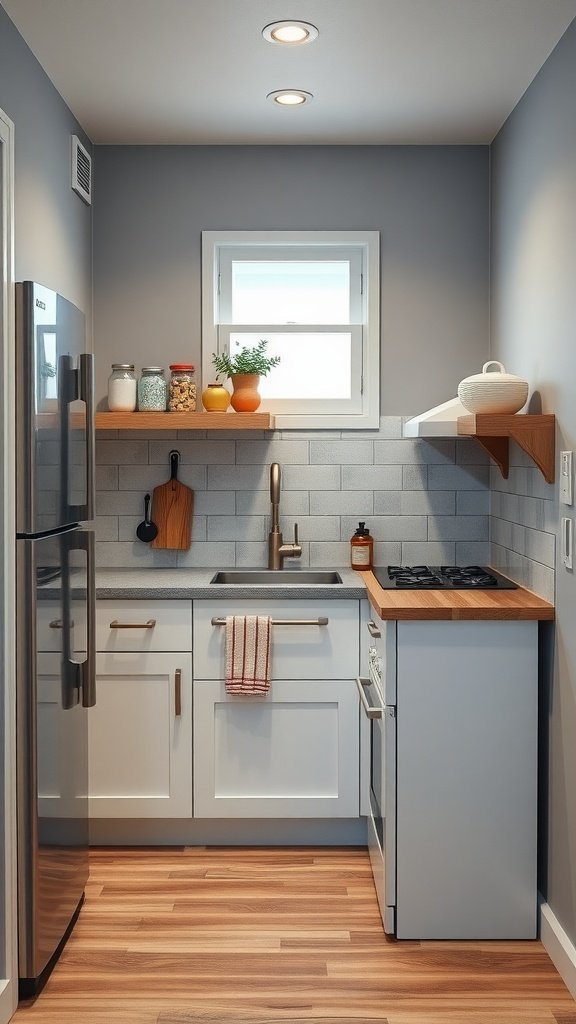 A small cottage kitchen with efficient layout and natural light.